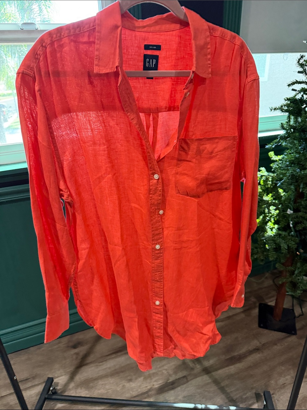 GAP Women's Button-Down Shirt — Bright Orange